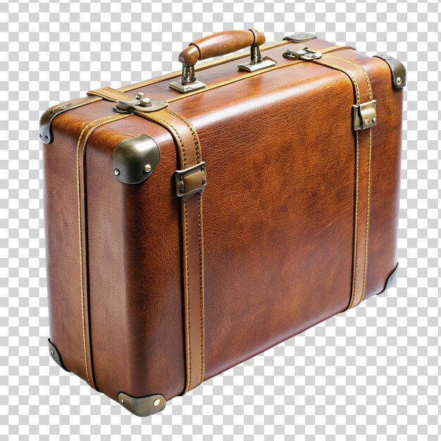 PSD brown vintage suitcase isolated on transparent background