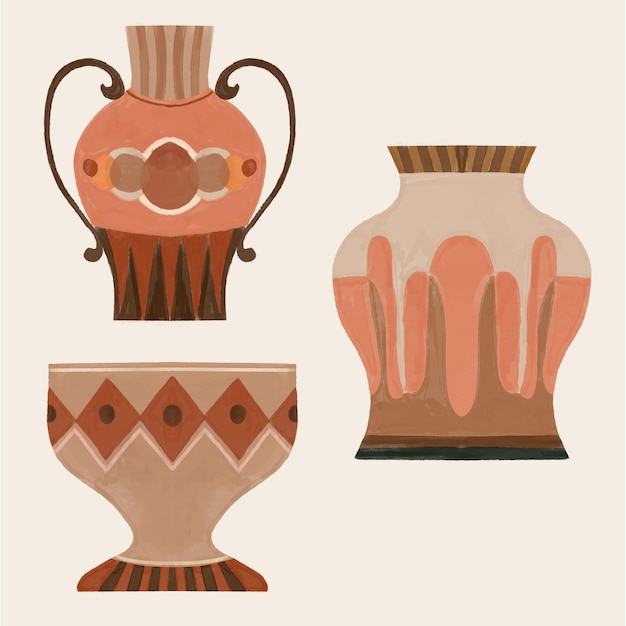PSD brown vintage watercolor pot urn