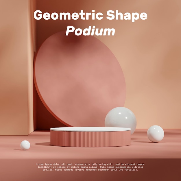 brown wall and white sphere 3d rendering empty space muted red cylinder podium in square