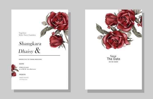 PSD brown wedding invitation template set with floral frame premium psd