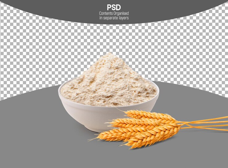 PSD 透明な背景に隔離された白い鉢の茶色の小麦粉