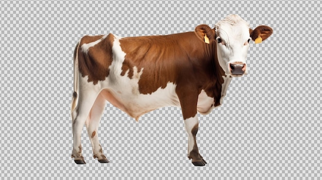 PSD brown and white cow with fur on a transparent background