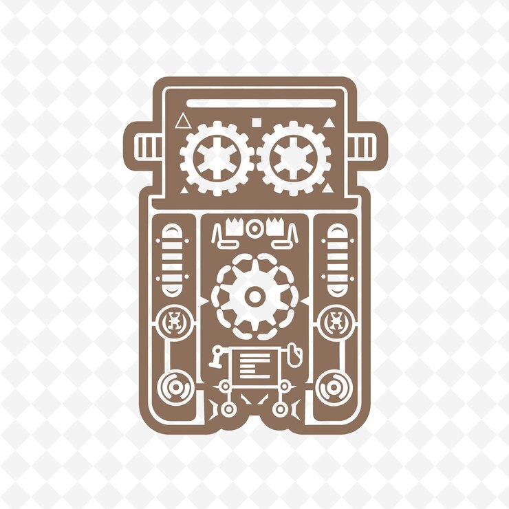 PSD a brown and white illustration of a mechanical arm with gears and gears on it