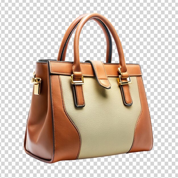 PSD a brown and white leather purse on transparent background
