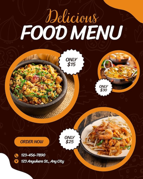 Brown and White Modern Delicious Food Menu Poster