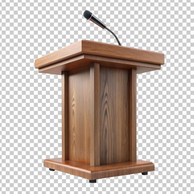 PSD brown wood speech stand and microphone