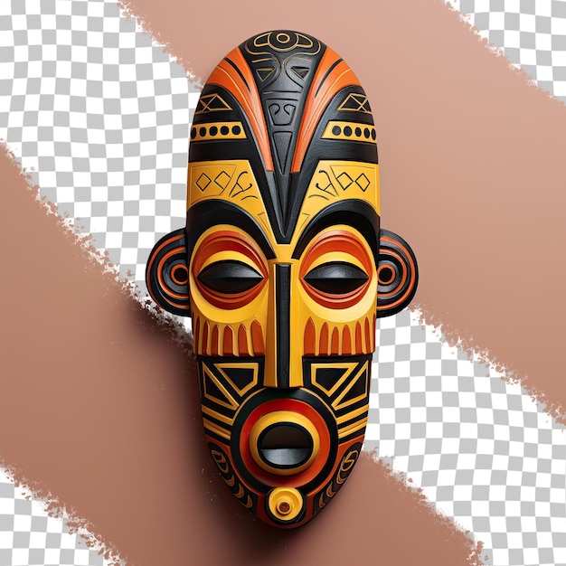 PSD brown wooden ceremonial mask transparent background