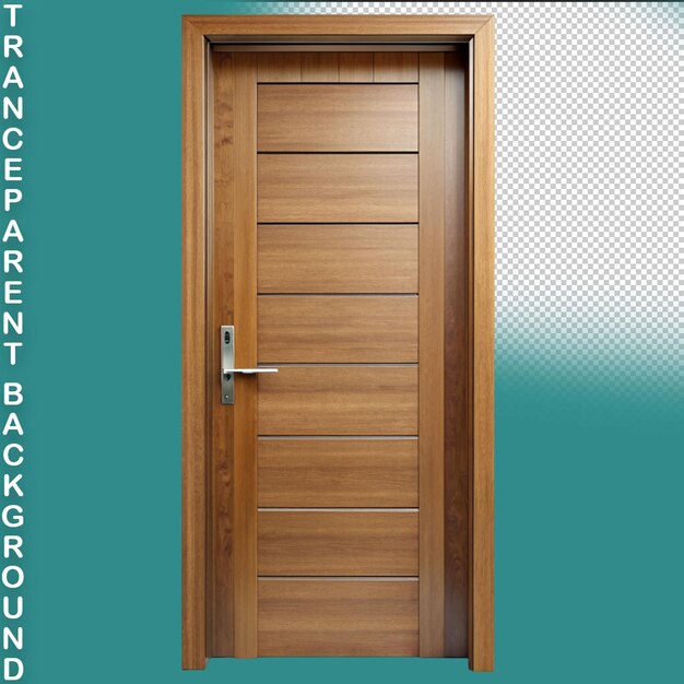 PSD brown wooden closed door on transparent background