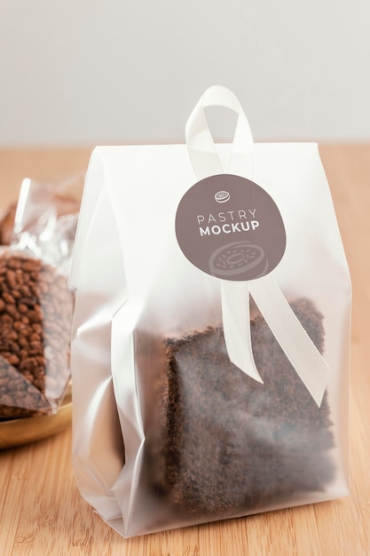 brownie in transparent packaging mockup