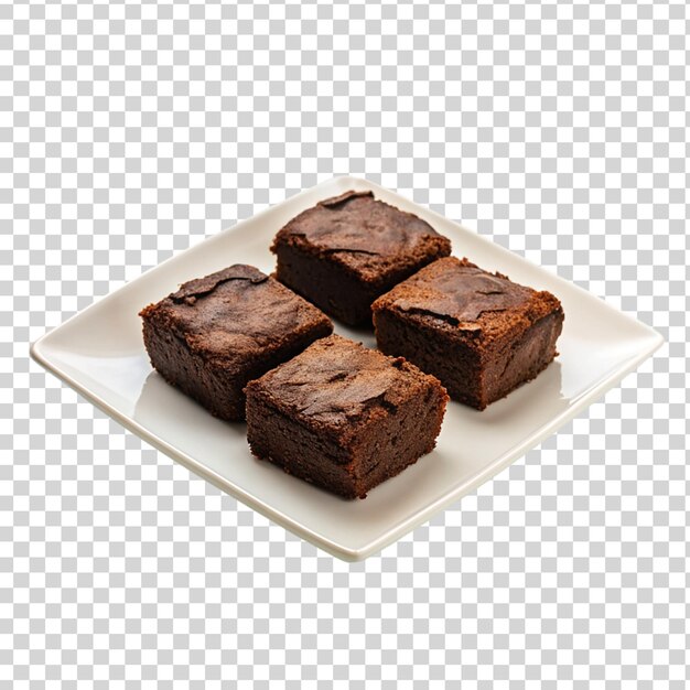 Brownies su piastra bianca isolata su sfondo trasparente