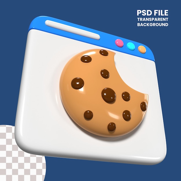 PSD icona di illustrazione 3d del cookie del browser