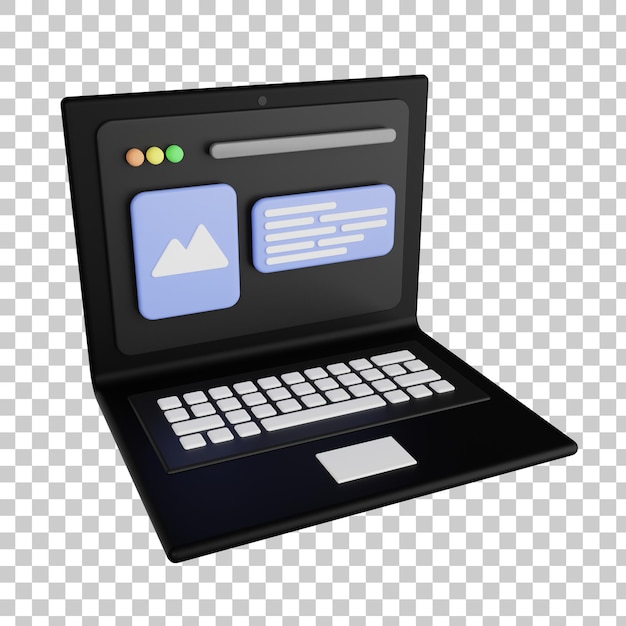 PSD browser nell'illustrazione 3d del computer portatile