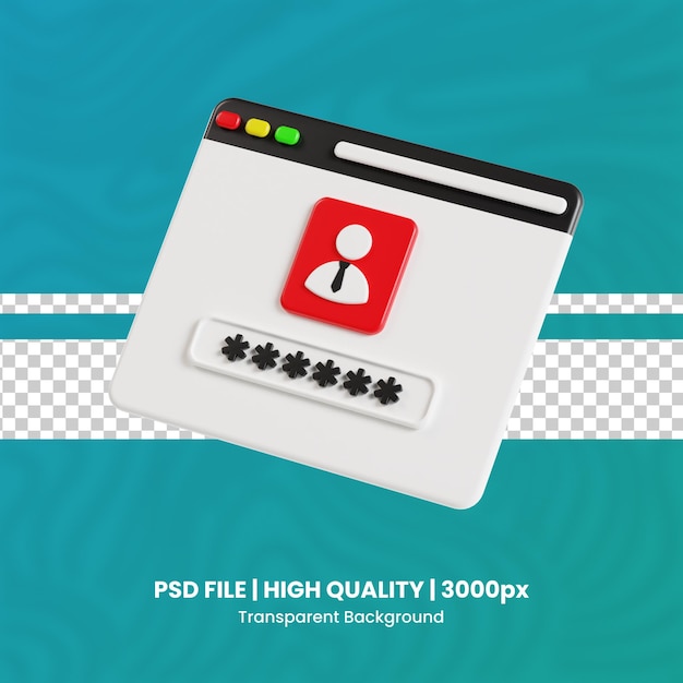 PSD browser password 3d high quality render protection and security transparent background