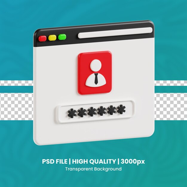 PSD browser password 3d high quality render protection and security transparent background