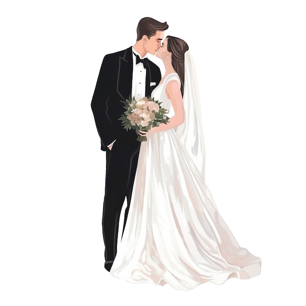 Bruid witte trouwjurk met bruidegom zwart pak transparante achtergrond png illustratie ai gegenereerd Happy Wedding png illustratie