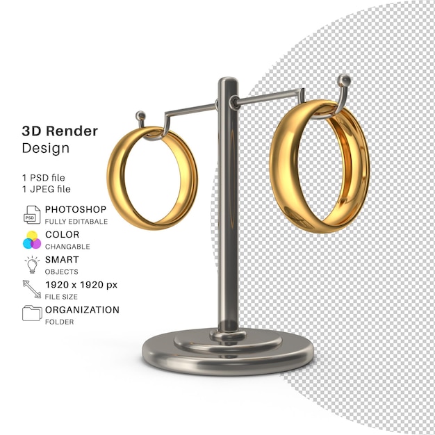 Bruidspaar gouden ring 3d-modellering psd-bestand realistische paarring