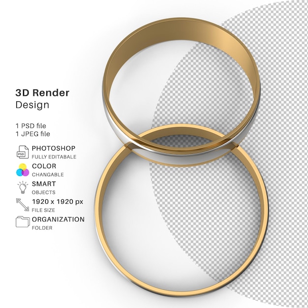 Bruidspaar gouden ring 3d-modellering psd-bestand realistische paarring