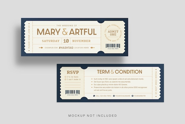 Bruiloft ticketsjabloon in Photoshop PSD