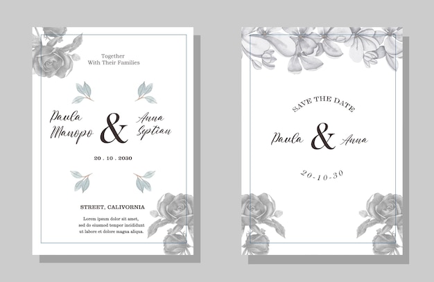 Bruiloft uitnodiging frame set bloemen laat rotzooi en aquarel minimale psd