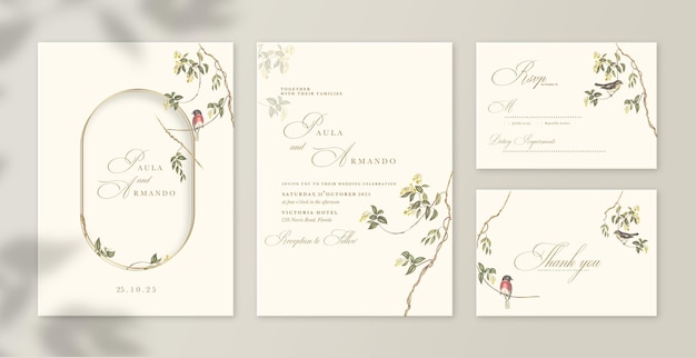 Bruiloft uitnodiging set botanische illustratie