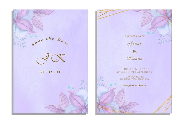 PSD bruiloft uitnodigingskaarten met waterverf bloemen psd