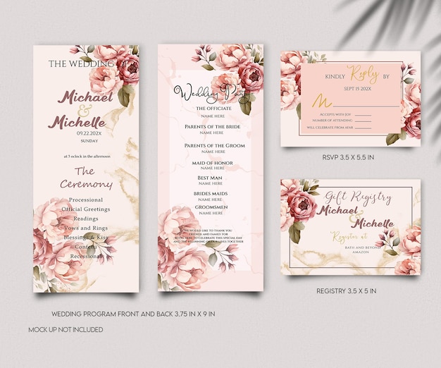 Bruiloft uitnodigingskaartenset bruiloft programmaset uitnodigingskaarten bloemenset uitnodigingen
