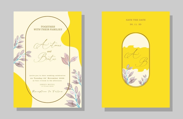 Bruin huwelijksuitnodiging sjabloon set met bloemen frame premium psd