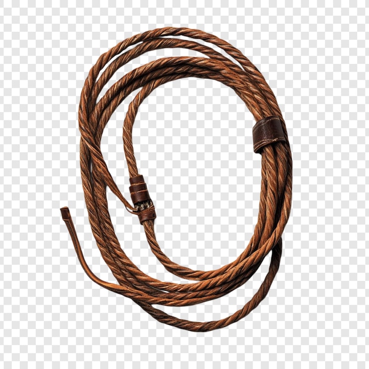 PSD bruine lederen touwspiraal lasso westerse ontwerp accessoire geïsoleerde achtergrond
