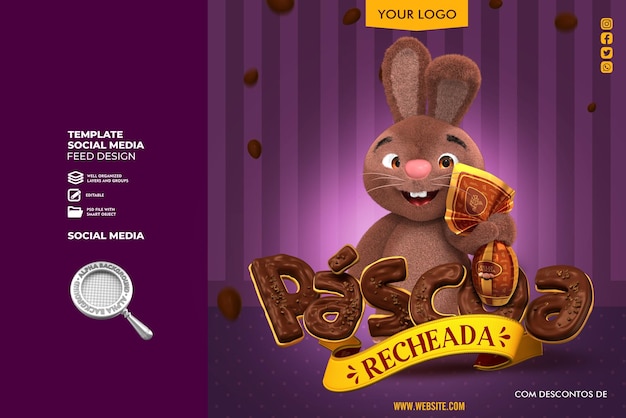 Bruine paashaas met decoratieve chocolade-elementen premium psd