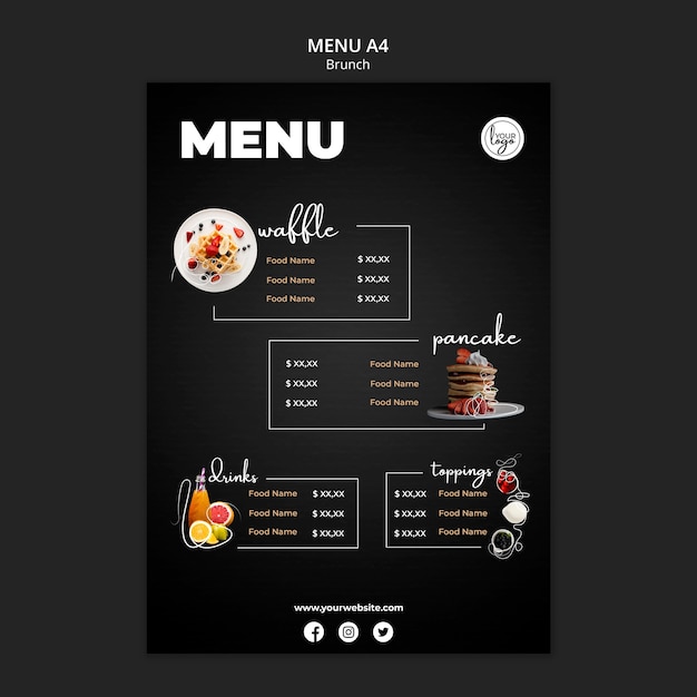 Modello di menu di progettazione ristorante brunch