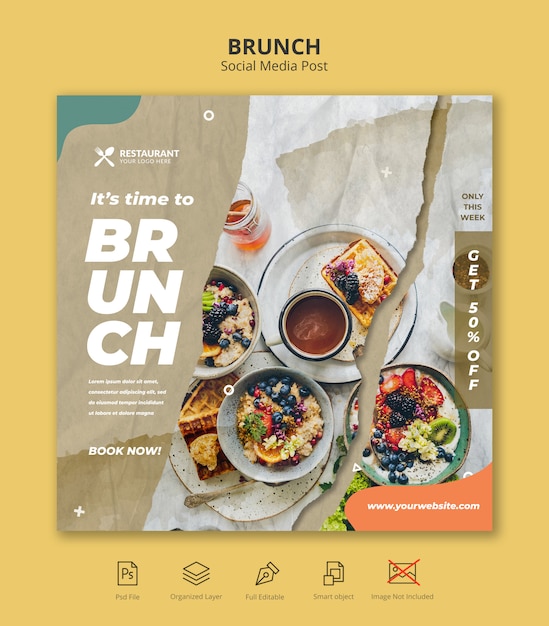 Brunch restaurant social media instagram post template