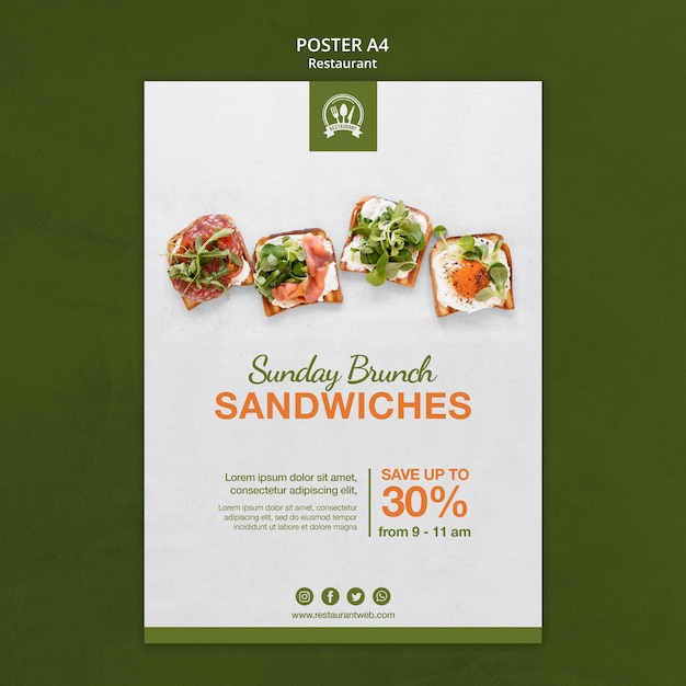 PSD brunch sandwiches restaurant poster print template