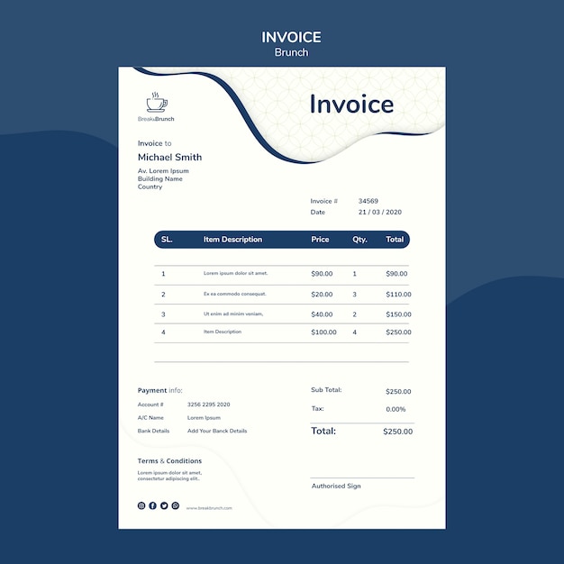 PSD 송장 템플릿 브런치 테마