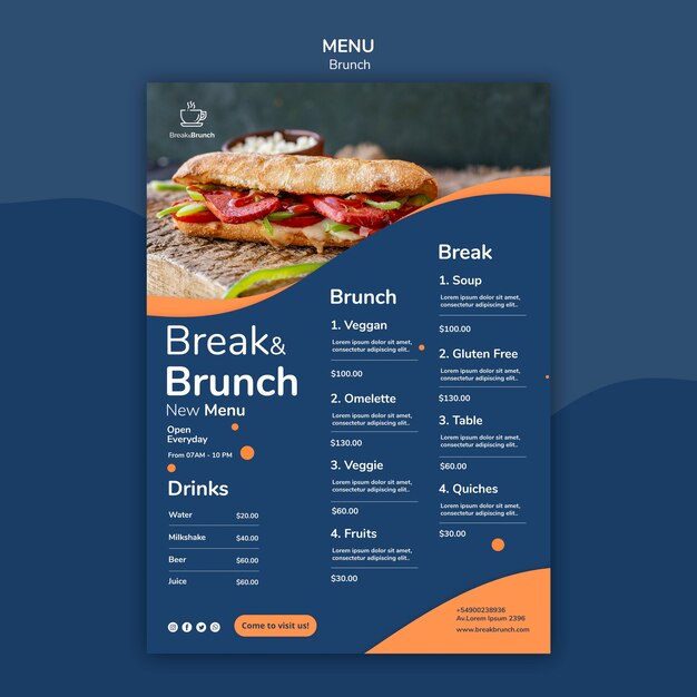 Tema del brunch per il concetto di modello di menu