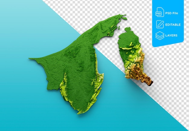 PSD brunei darussalam kaart schaduwrelief kleur hoogte kaart op zee blauwe achtergrond 3d illustratie