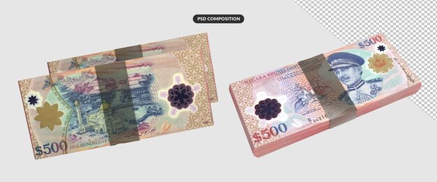 PSD brunei darussalam money bills isolated 3d render