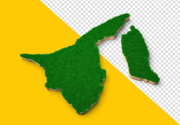 Brunei kaart bodem land geologie dwarsdoorsnede met groen gras en rotsgrond textuur 3d illustratie