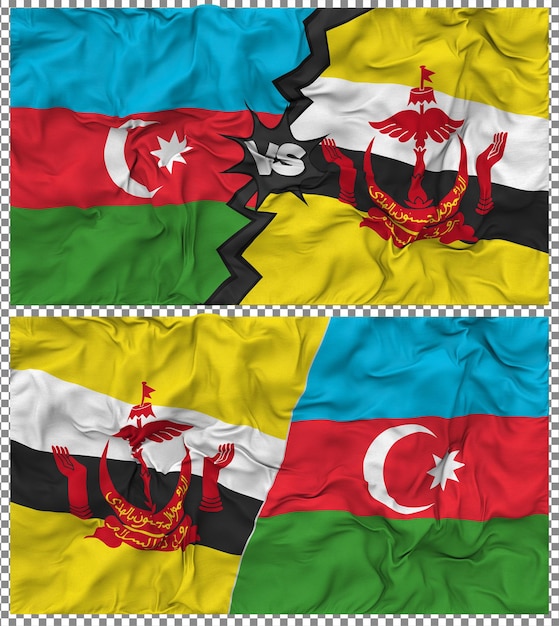Brunei versus Azerbeidzjan Halve gecombineerde vlag Stof Bump Textuur 3D Rendering