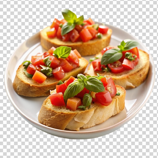 Bruschetta on a white plate isolated on transparent background