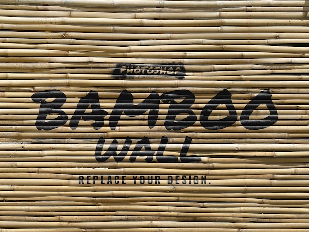 PSD brush on bamboo wall realistic mockup