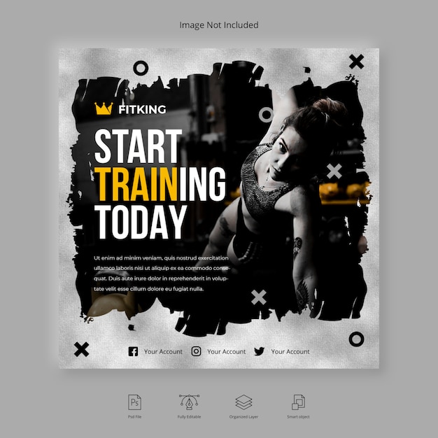 PSD brush fitness and gym workout social media instagram post or square flyer