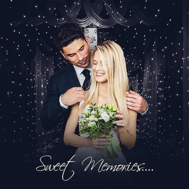 brush photo effect sweet memories of a beautiful wedding couple
