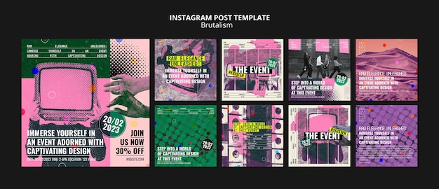PSD brutalism concept instagram posts