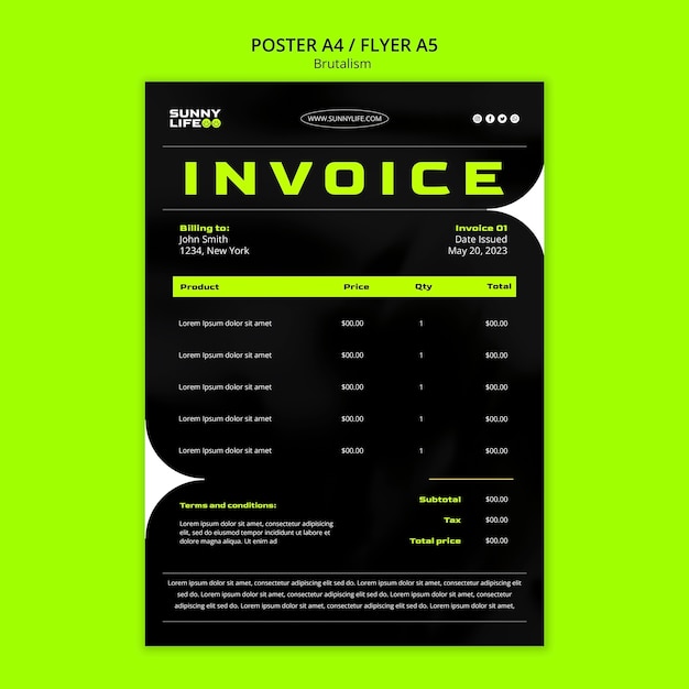 PSD brutalism style invoice template