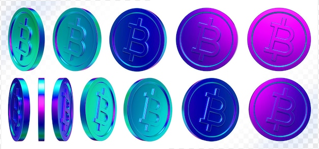 Btc regenboog munt 3d render