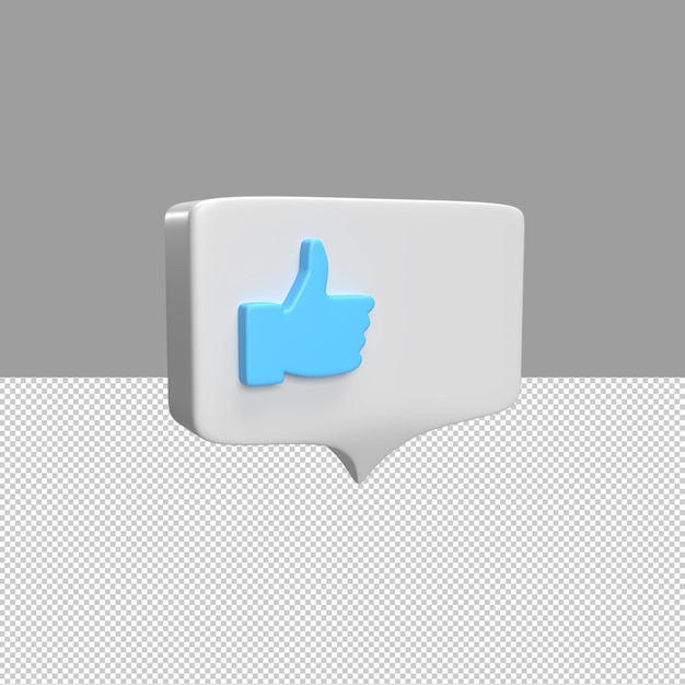 PSD bubble chat met duim zoals pictogram en symbool 3d render object illustratie