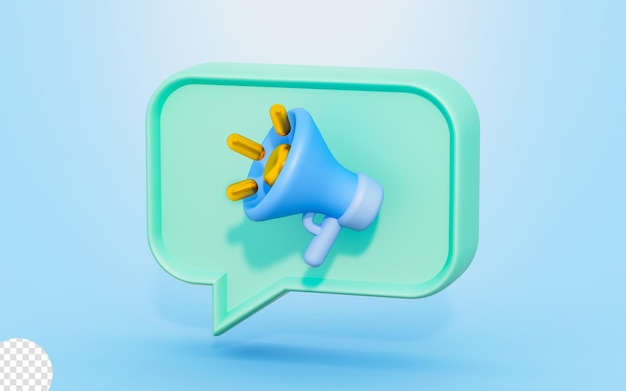 bubble chat with megaphone sign 3d render concept for advertising attention broadcasting