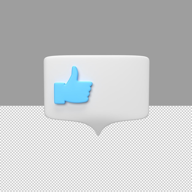 Bubble chat with thumb like icon and symbol 3d render object illustration