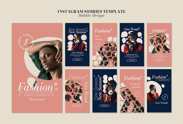 PSD storie di instagram di design a bolle