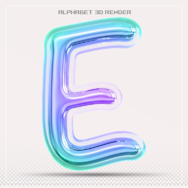 Bubble letter E font gradient Alphabet 3d render